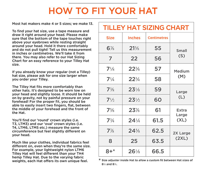 TILLEY - Hats Sizing Chart